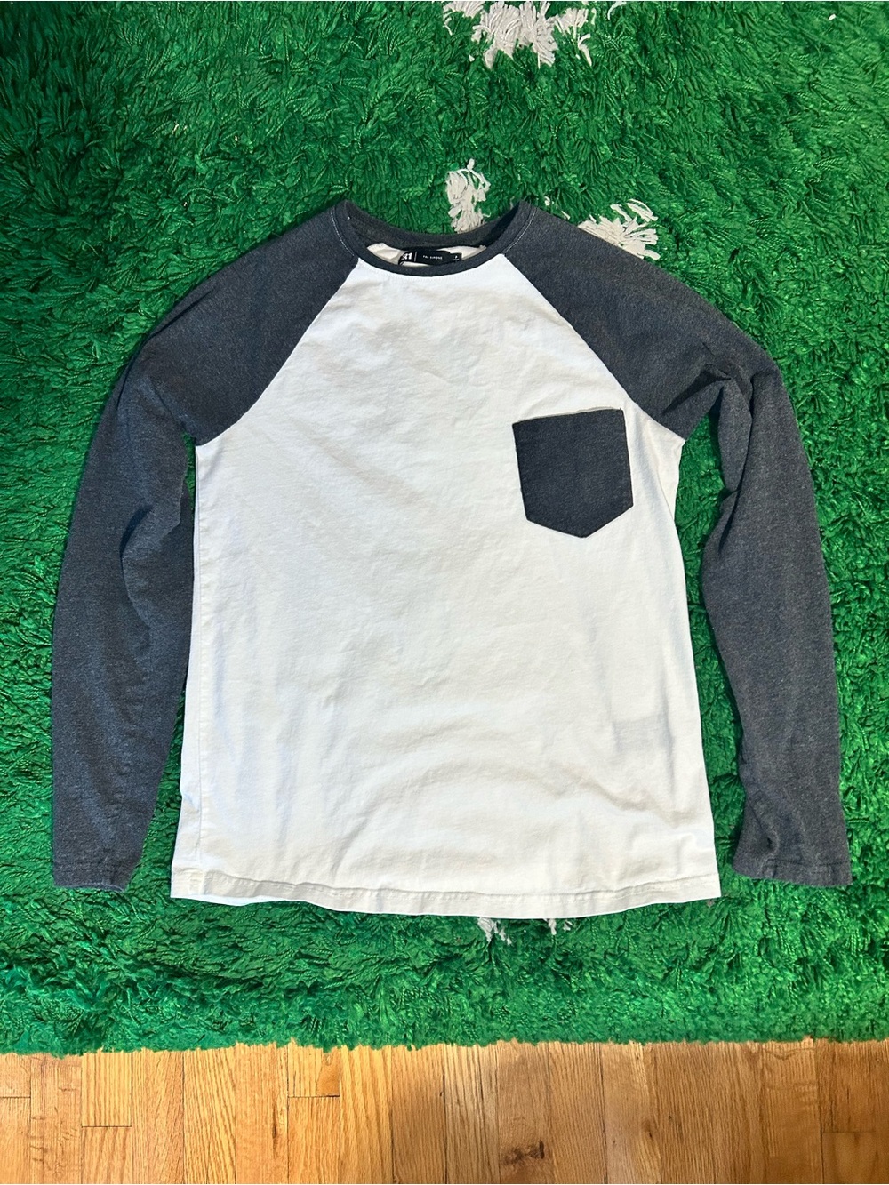 Simons White Body with Dark Gray Raglan Long Sleeve Tee